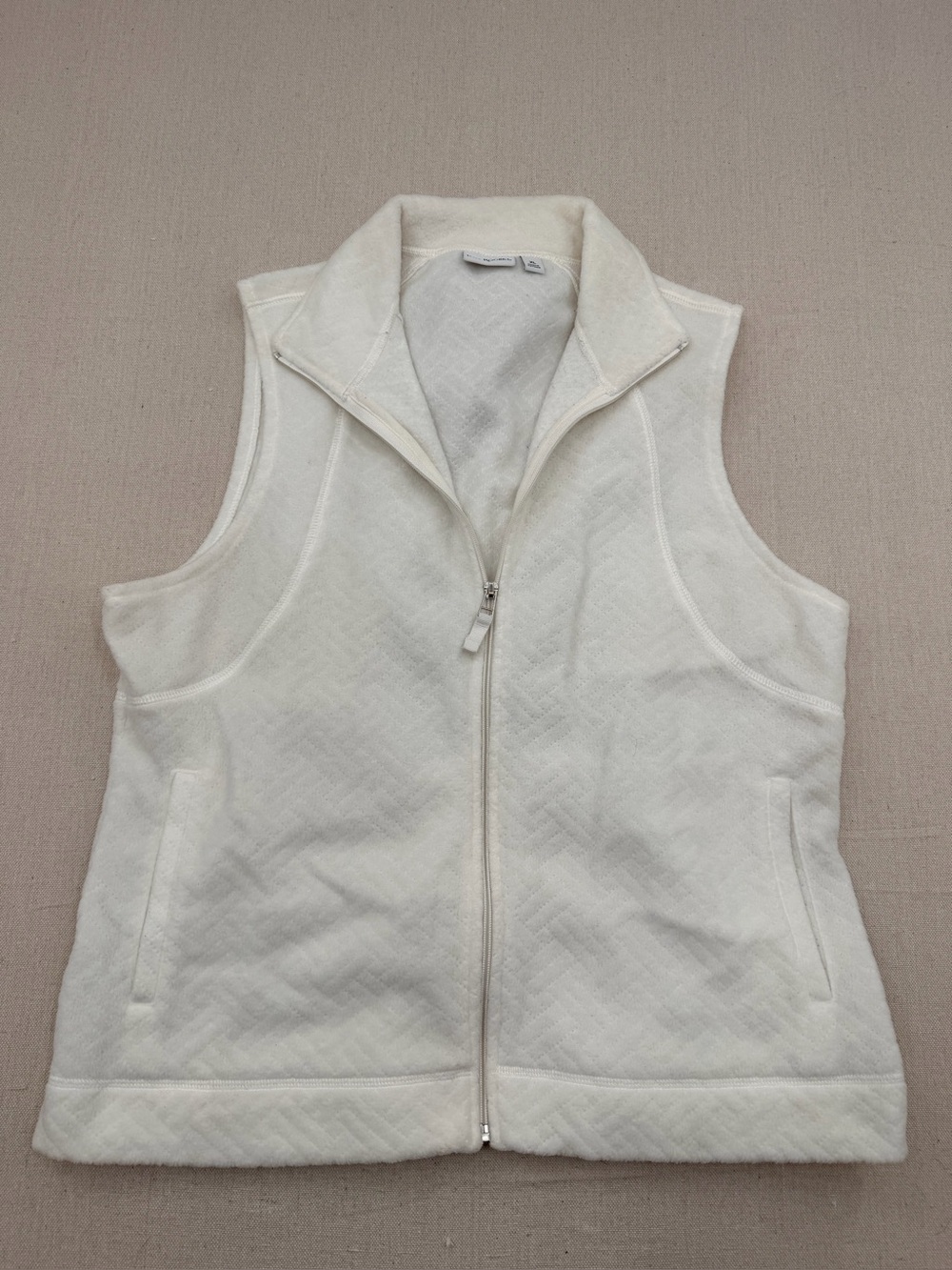 Ivory Quilted Zip-Front Fleece Vest